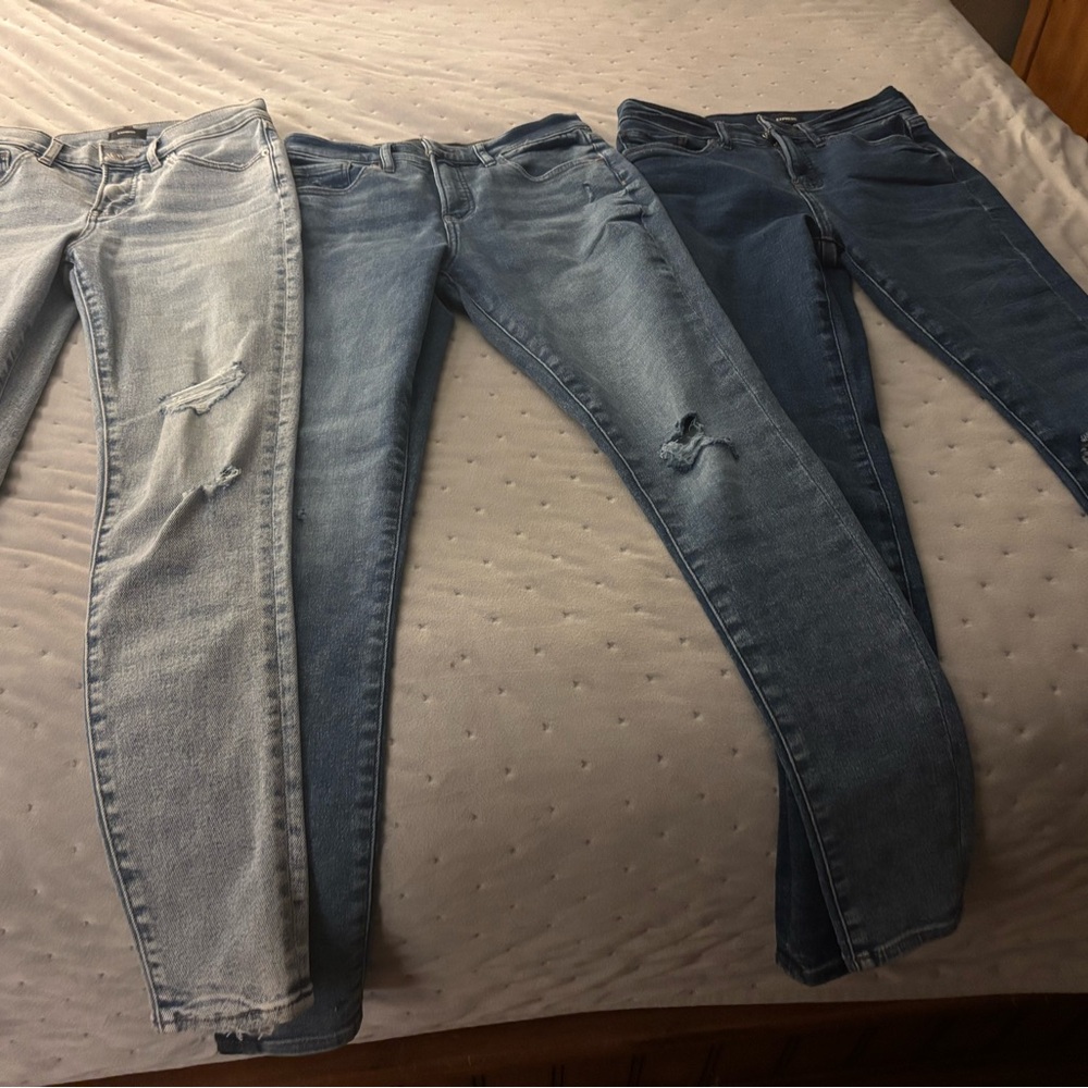 Express Blue Skinny Jeans with Distressed Details
